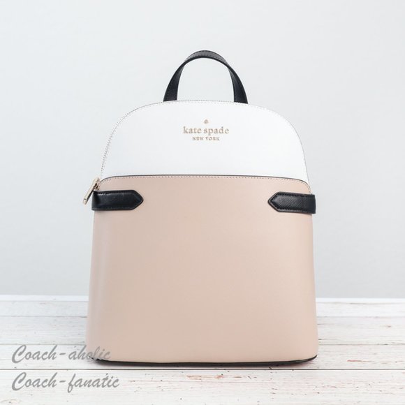 NWT Kate Spade Staci Dome Top Zip Leather Backpack in Warm Beige Colorblock - Picture 3 of 12
